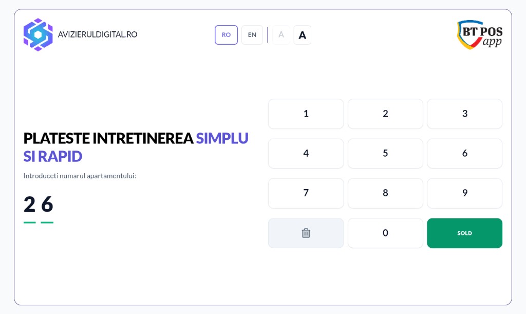 Interfata AVZ Pay — plata intretinere la avizier